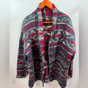Vintage Alps 100% Wool Aztec Shawl Collar Cardigan Made in USA XL